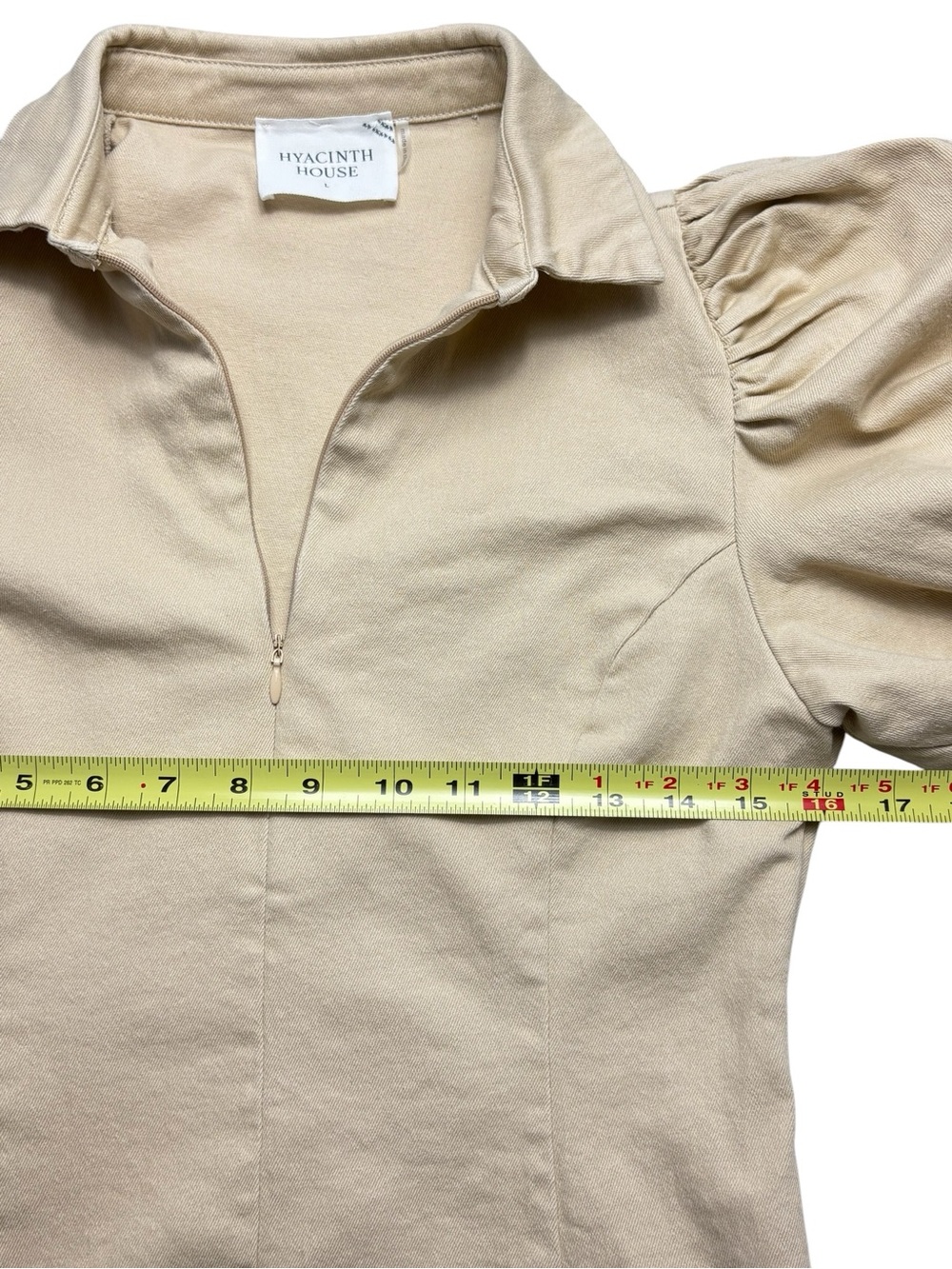 Hyacinth House Tuckernuck Front Zip Denim Mini Dress Cream Tan Size L - Picture 7 of 11